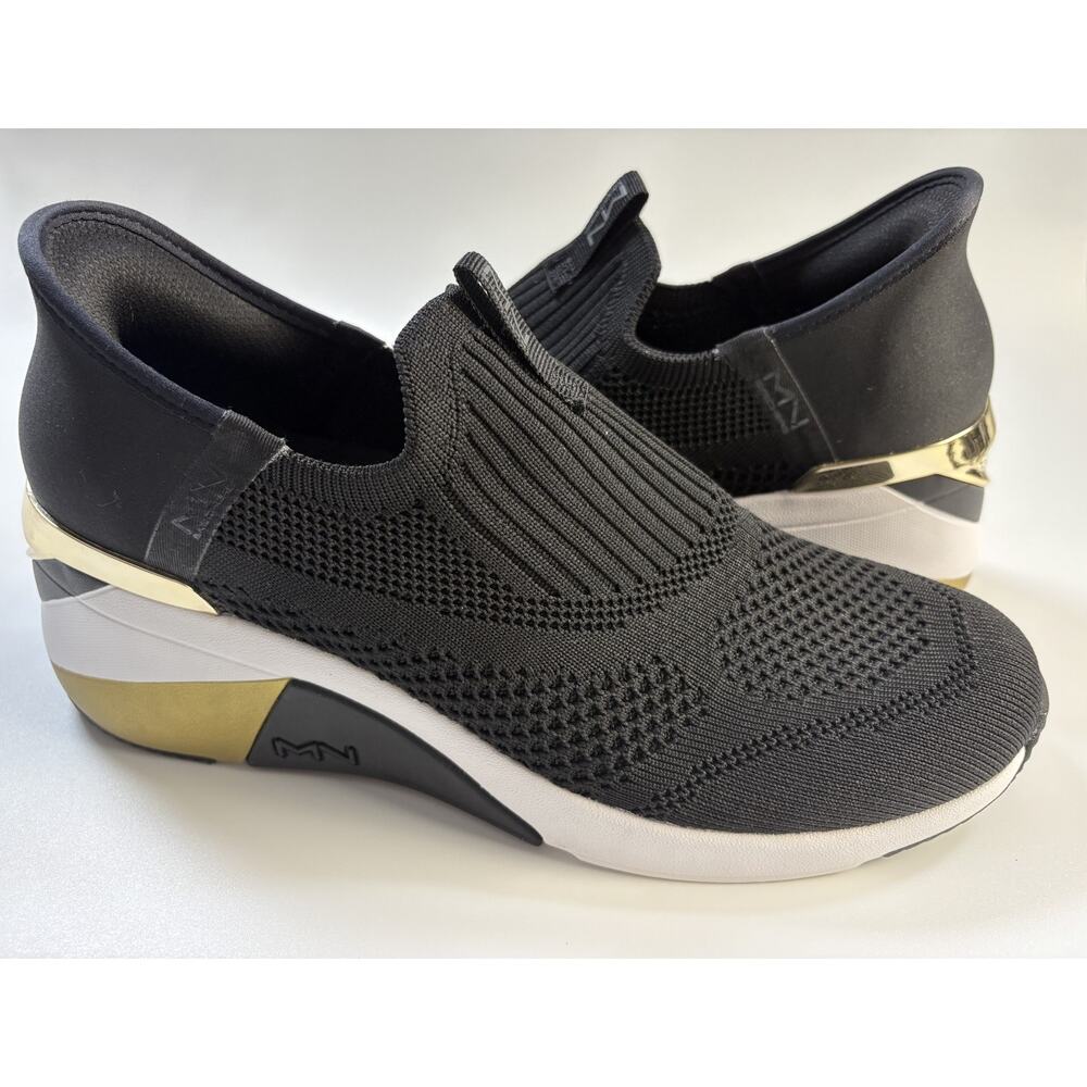 Skechers Mark Nason A Wedge Crecent Black Gold Women’s 9 Slip-Ins 177667 - Picture 2 of 9